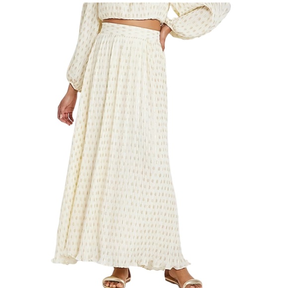 Express Rachel Zoe High Waisted Metallic Gold Dot Pleated Maxi Skirt S (4/6) - Picture 3 of 11